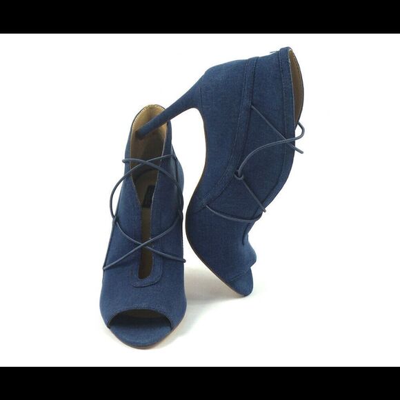 G.I.L.I. Shoes - G.I.L.I. Peep Toe Bungee Front Booties Kaarina Medium Denim - Medium